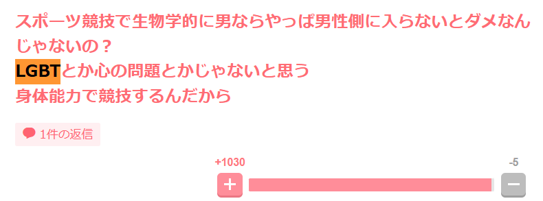 LGBTの問題ではなく、男性で出場すべきだったという声