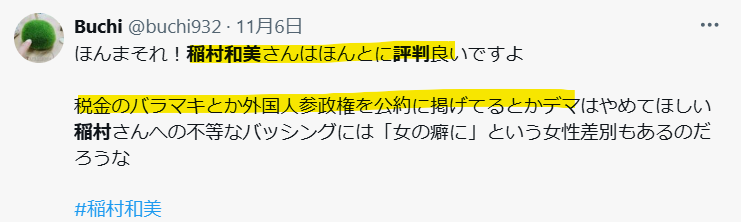 稲村和美が評判がいいという声