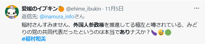 稲村和美が外国人参政権を推進する人？という声