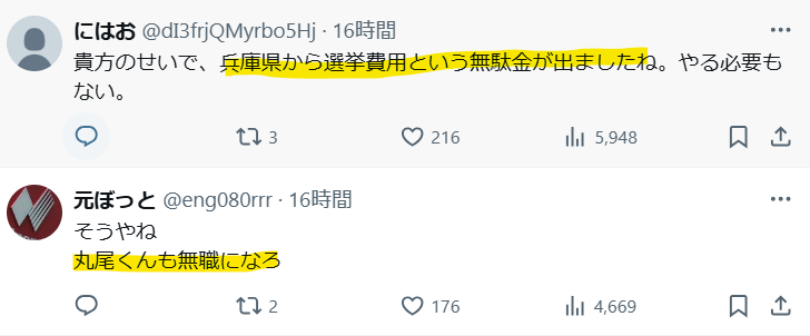 選挙費用が無駄だったという声